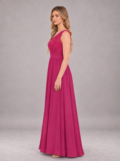 Fuchsia Trendy Lace Appliques One Shoulder Chiffon Bridesmaid Dress With Pockets