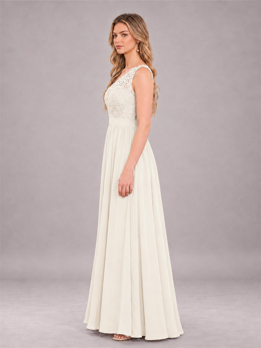 Ivory Trendy Lace Appliques One Shoulder Chiffon Bridesmaid Dress With Pockets