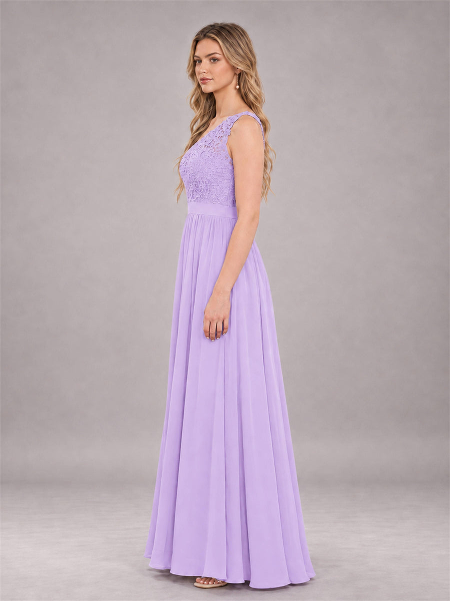 Lilac Trendy Lace Appliques One Shoulder Chiffon Bridesmaid Dress With Pockets