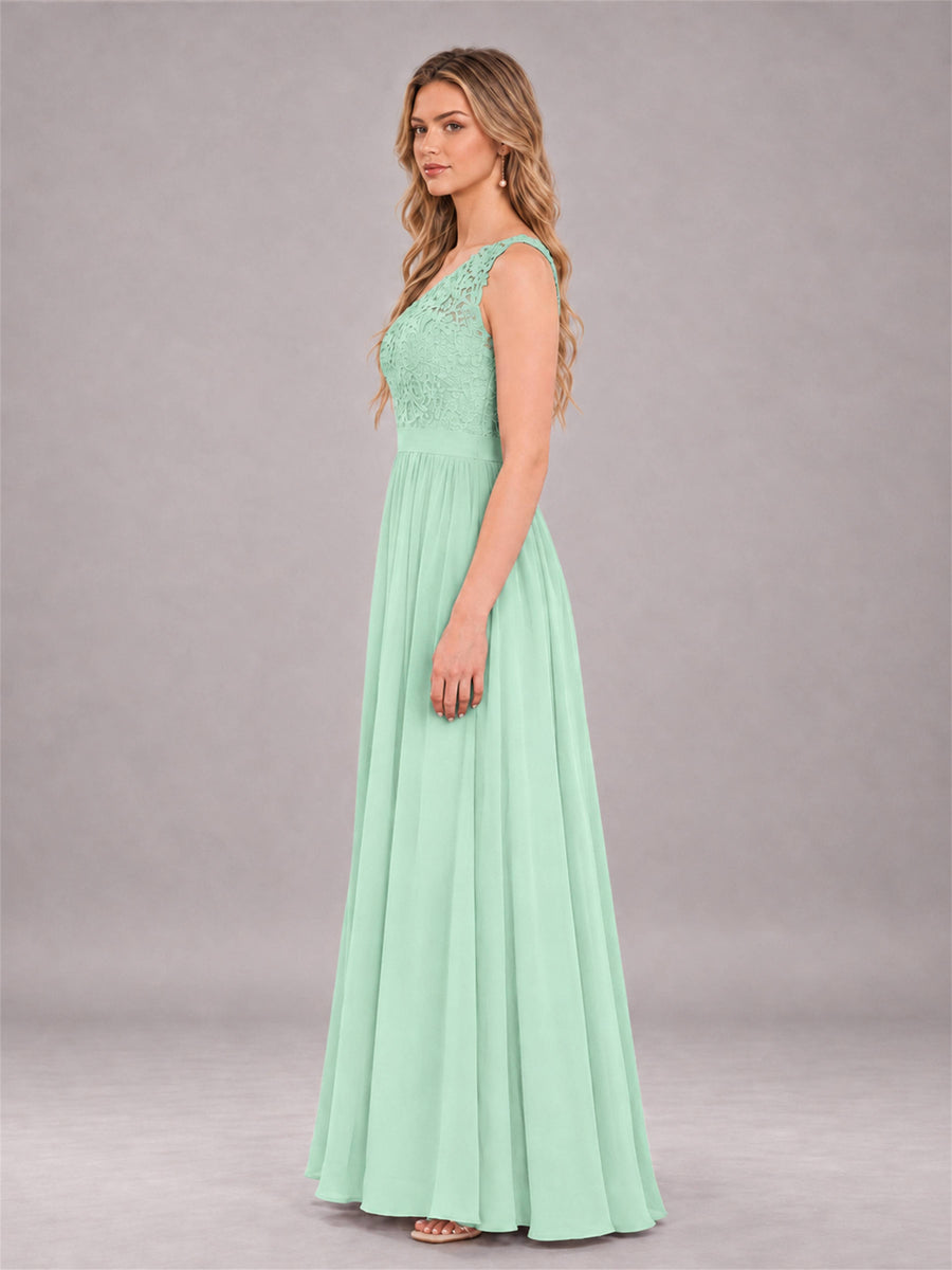 Mint Green Trendy Lace Appliques One Shoulder Chiffon Bridesmaid Dress With Pockets