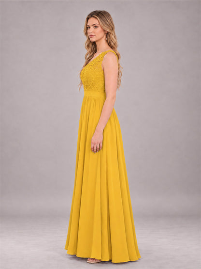 Mustard Yellow Trendy Lace Appliques One Shoulder Chiffon Bridesmaid Dress With Pockets