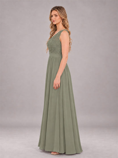 Olive Green Trendy Lace Appliques One Shoulder Chiffon Bridesmaid Dress With Pockets
