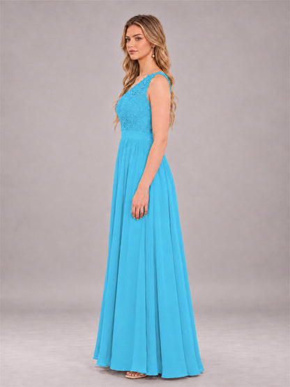 Pool Trendy Lace Appliques One Shoulder Chiffon Bridesmaid Dress With Pockets