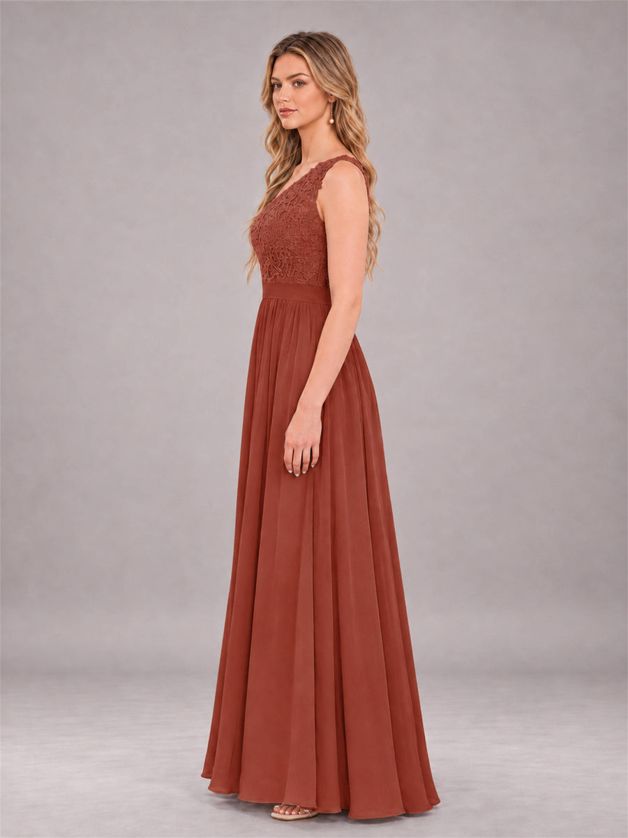Rust Trendy Lace Appliques One Shoulder Chiffon Bridesmaid Dress With Pockets
