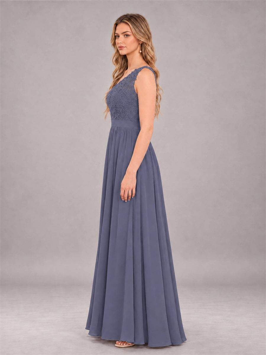 Stormy Blue Trendy Lace Appliques One Shoulder Chiffon Bridesmaid Dress With Pockets
