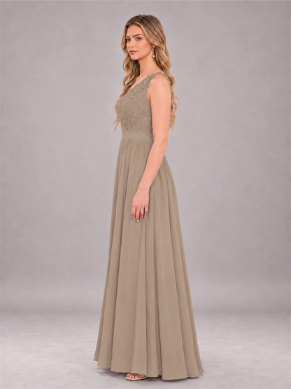 Taupe Trendy Lace Appliques One Shoulder Chiffon Bridesmaid Dress With Pockets