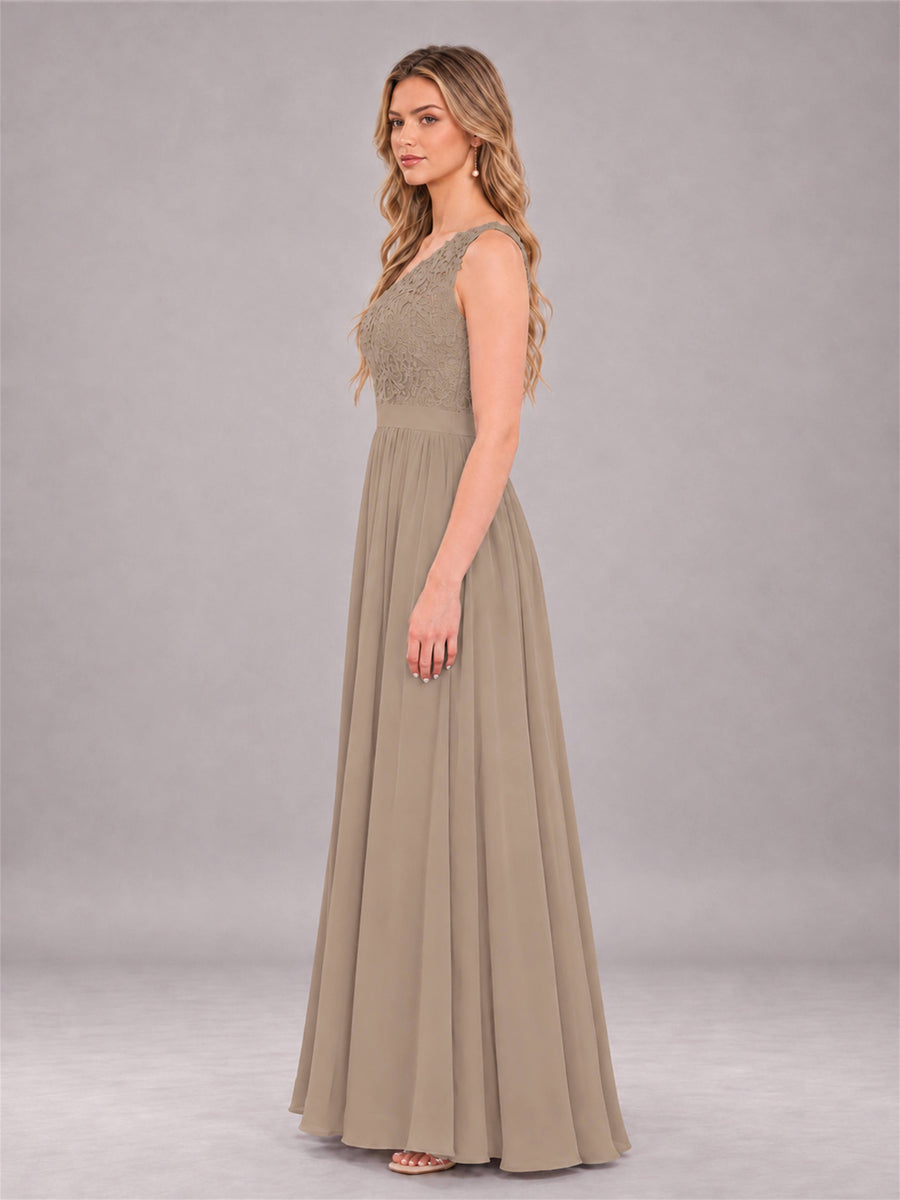 Taupe Trendy Lace Appliques One Shoulder Chiffon Bridesmaid Dress With Pockets