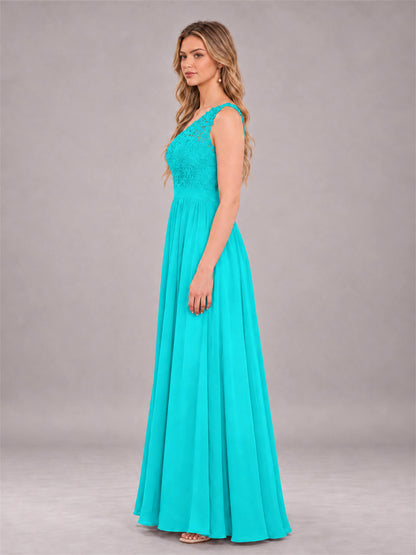 Turquoise Trendy Lace Appliques One Shoulder Chiffon Bridesmaid Dress With Pockets