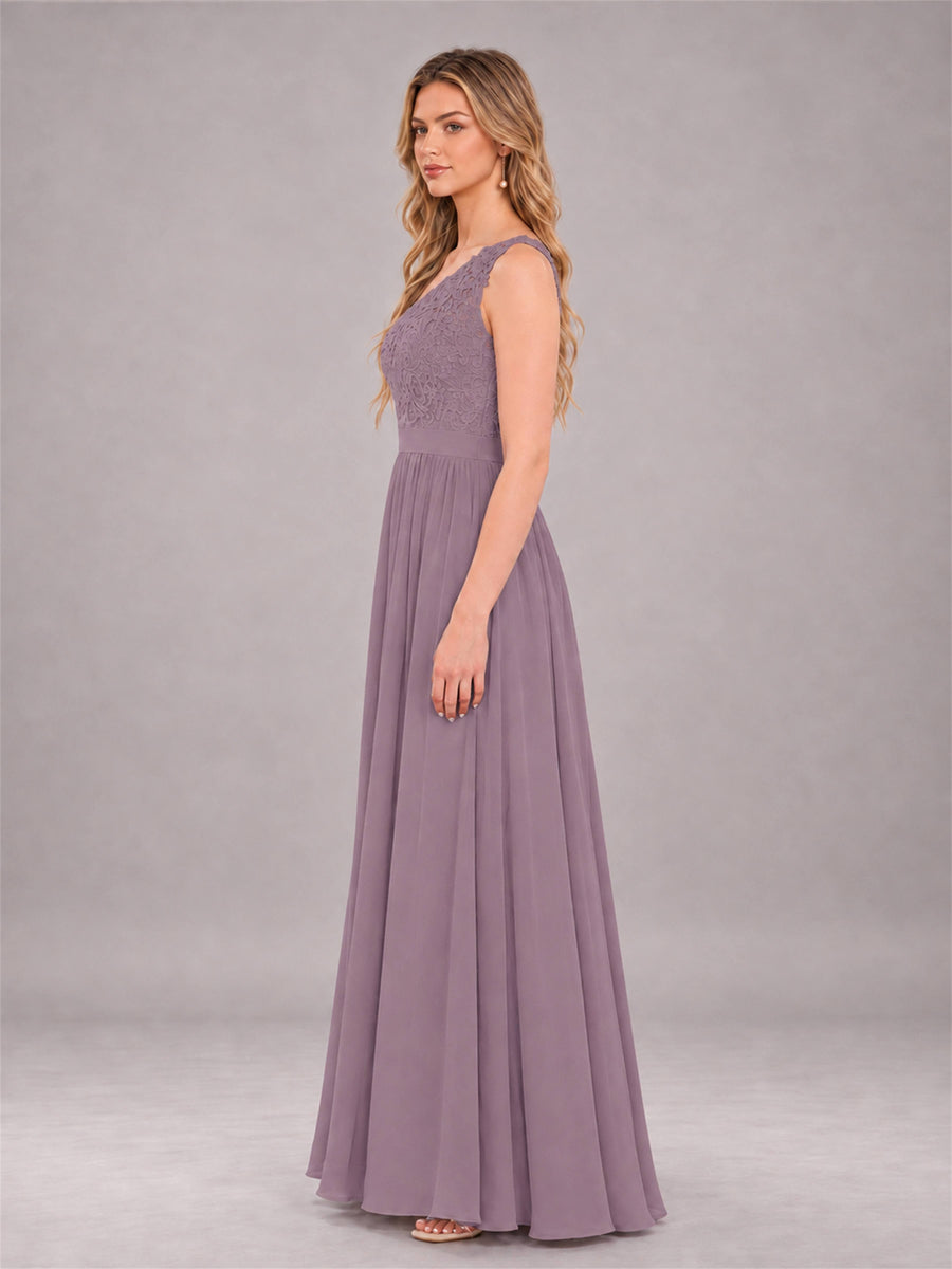 Wisteria Trendy Lace Appliques One Shoulder Chiffon Bridesmaid Dress With Pockets