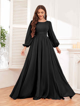 Trendy Long Sleeves Ruched Floor Length Chiffon Bridesmaid Dresses