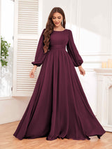 Trendy Long Sleeves Ruched Floor Length Chiffon Bridesmaid Dresses