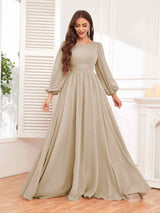 Trendy Long Sleeves Ruched Floor Length Chiffon Bridesmaid Dresses