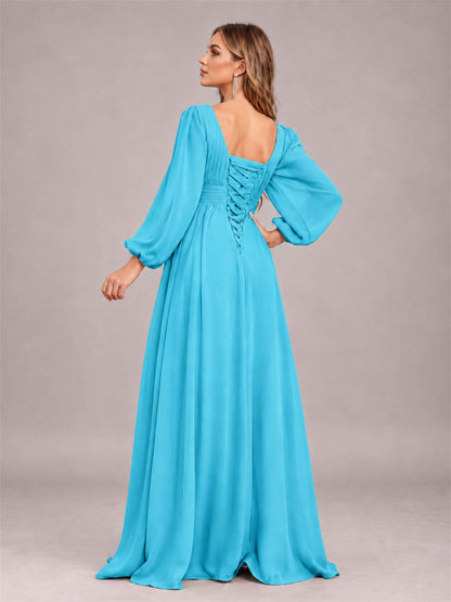 Pool Trendy Long Sleeves Ruched Floor Length Chiffon Bridesmaid Dress