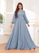 Trendy Long Sleeves Ruched Floor Length Chiffon Bridesmaid Dresses