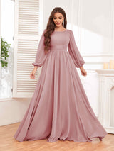 Trendy Long Sleeves Ruched Floor Length Chiffon Bridesmaid Dresses