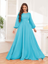Trendy Long Sleeves Ruched Floor Length Chiffon Bridesmaid Dresses