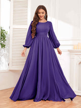 Trendy Long Sleeves Ruched Floor Length Chiffon Bridesmaid Dresses