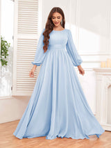 Trendy Long Sleeves Ruched Floor Length Chiffon Bridesmaid Dresses