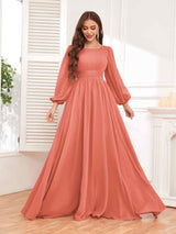Trendy Long Sleeves Ruched Floor Length Chiffon Bridesmaid Dresses