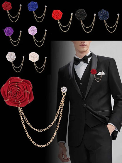 Trendy Men’s Rose Flower Lapel Pin Stylish Suit Brooch Accessory