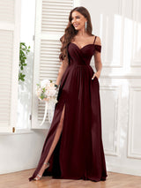 Trendy Off The Shoulder Spaghetti Straps Chiffon Bridesmaid Dresses