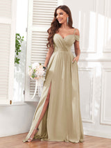 Trendy Off The Shoulder Spaghetti Straps Chiffon Bridesmaid Dresses