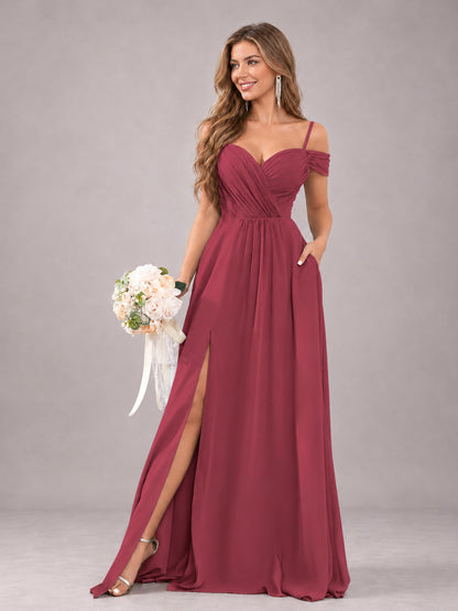 Cinnamon Rose Trendy Off The Shoulder Spaghetti Straps Chiffon Bridesmaid Dress