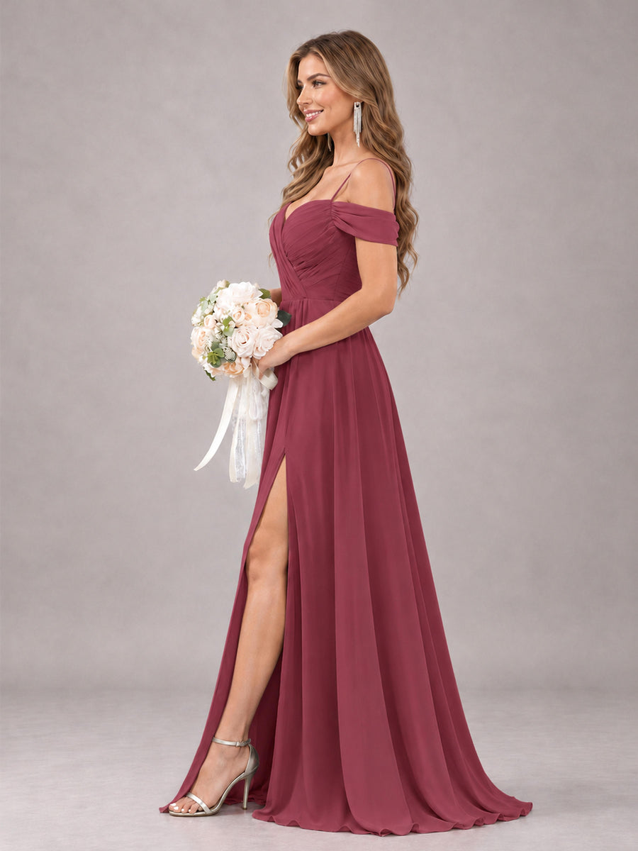 Cinnamon Rose Trendy Off The Shoulder Spaghetti Straps Chiffon Bridesmaid Dress