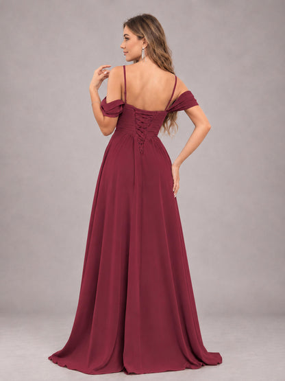Cinnamon Rose Trendy Off The Shoulder Spaghetti Straps Chiffon Bridesmaid Dress