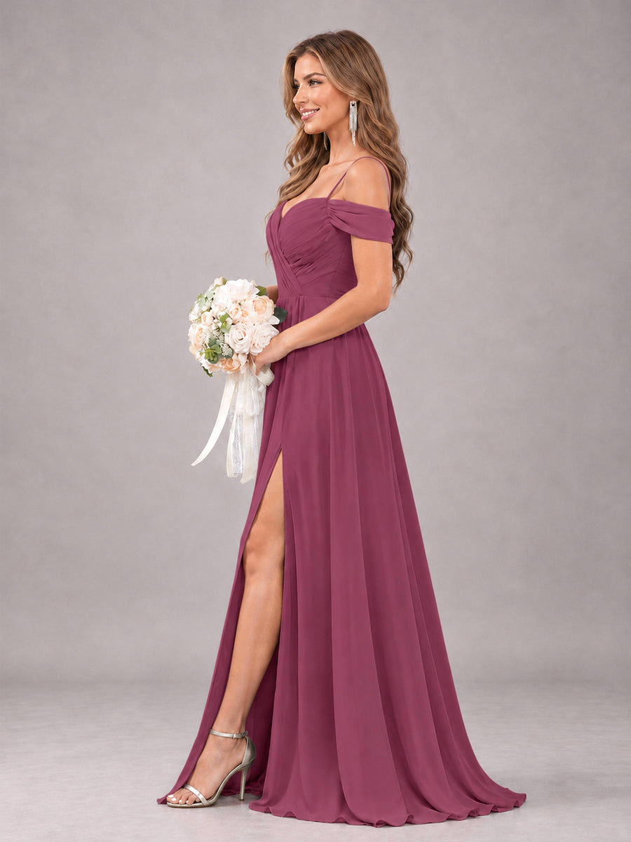 Desert Rose Trendy Off The Shoulder Spaghetti Straps Chiffon Bridesmaid Dress