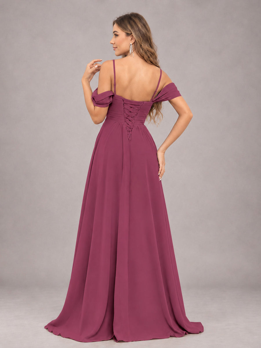 Desert Rose Trendy Off The Shoulder Spaghetti Straps Chiffon Bridesmaid Dress
