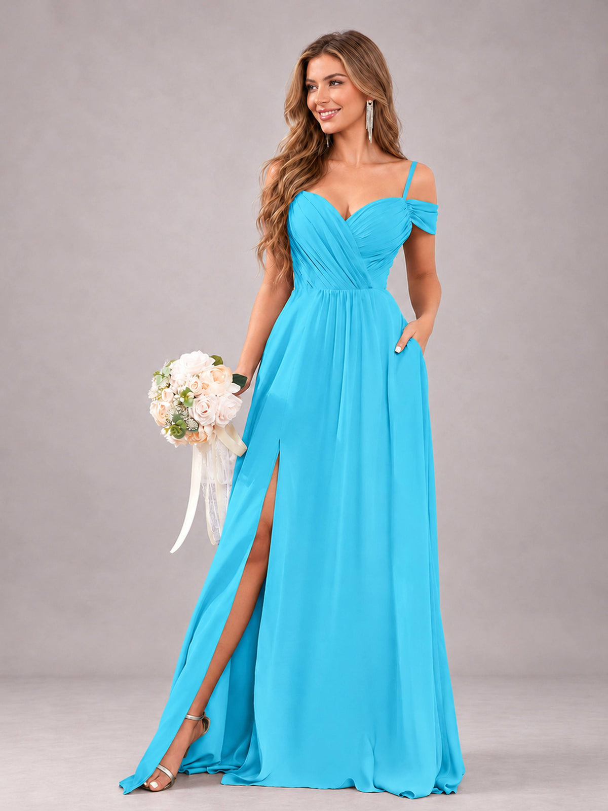 Pool Trendy Off The Shoulder Spaghetti Straps Chiffon Bridesmaid Dress