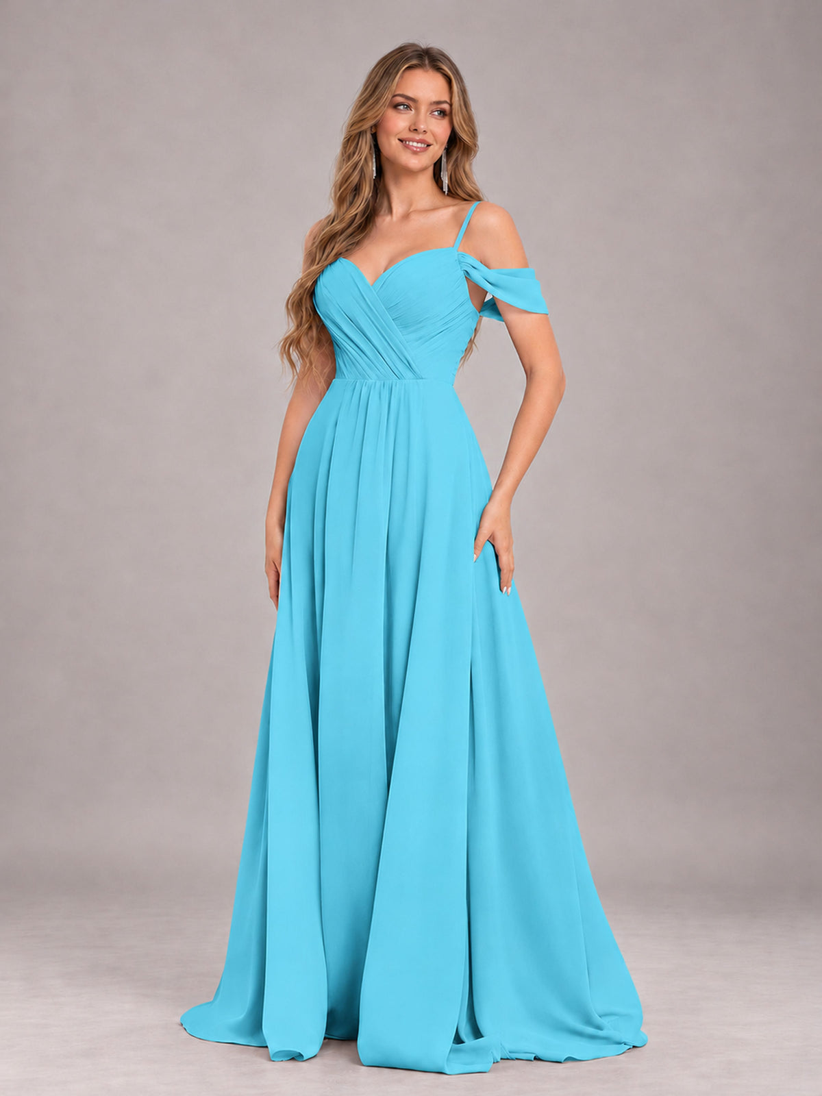 Pool Trendy Off The Shoulder Spaghetti Straps Chiffon Bridesmaid Dress