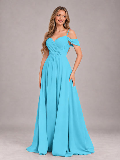 Pool Trendy Off The Shoulder Spaghetti Straps Chiffon Bridesmaid Dress