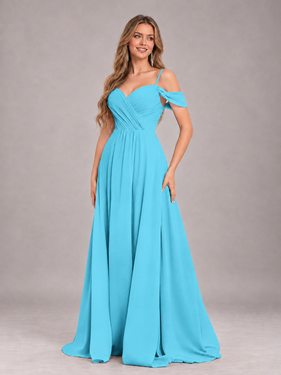 Pool Trendy Off The Shoulder Spaghetti Straps Chiffon Bridesmaid Dress
