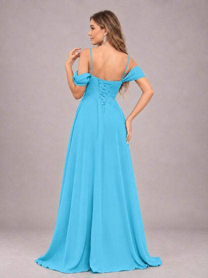 Pool Trendy Off The Shoulder Spaghetti Straps Chiffon Bridesmaid Dress