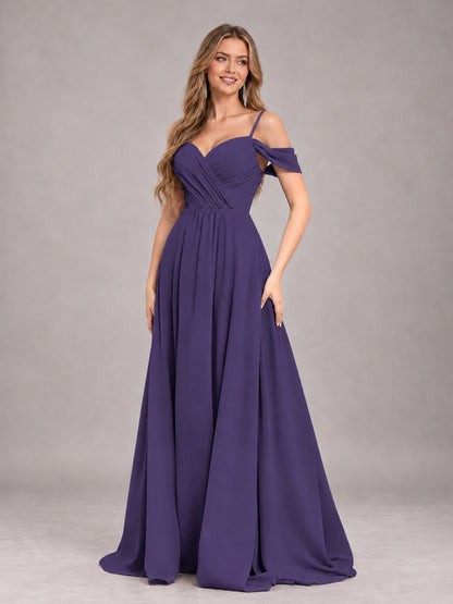 Regency Trendy Off The Shoulder Spaghetti Straps Chiffon Bridesmaid Dress