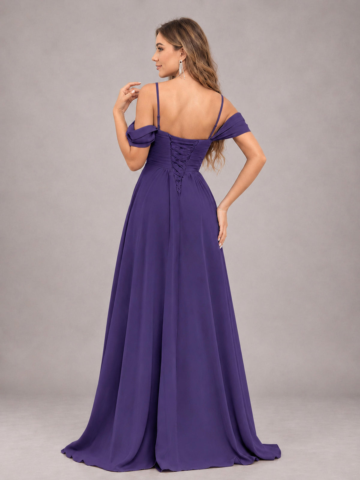 Regency Trendy Off The Shoulder Spaghetti Straps Chiffon Bridesmaid Dress