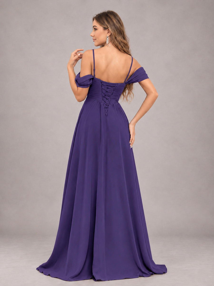 Regency Trendy Off The Shoulder Spaghetti Straps Chiffon Bridesmaid Dress