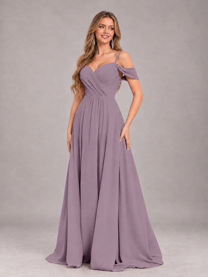 Wisteria Trendy Off The Shoulder Spaghetti Straps Chiffon Bridesmaid Dress