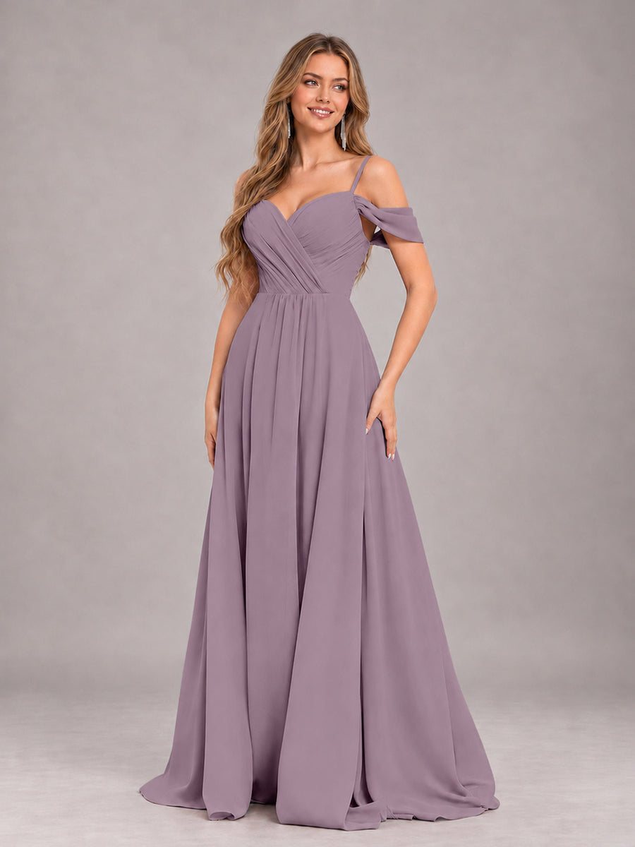 Wisteria Trendy Off The Shoulder Spaghetti Straps Chiffon Bridesmaid Dress