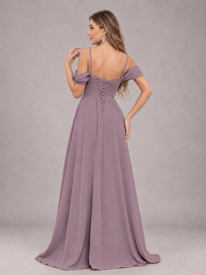 Wisteria Trendy Off The Shoulder Spaghetti Straps Chiffon Bridesmaid Dress