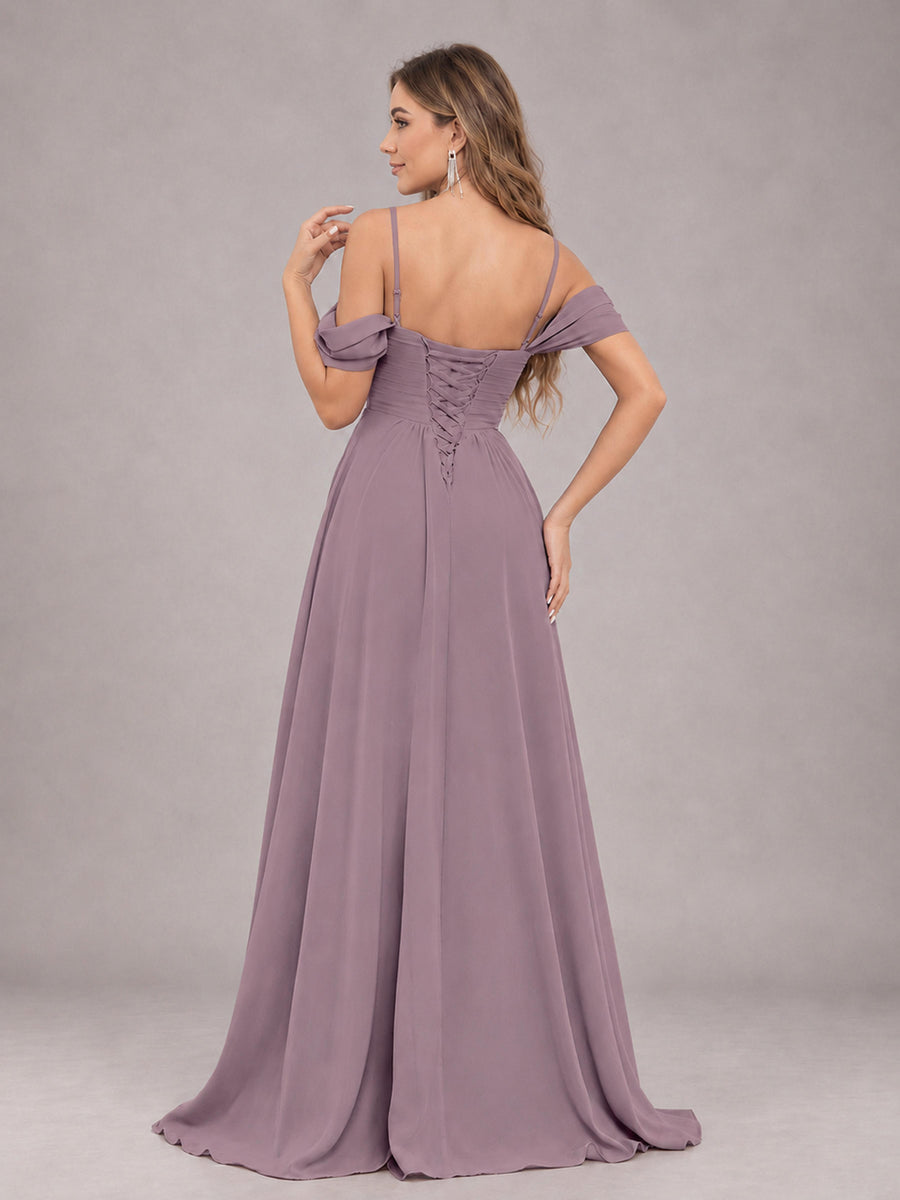 Wisteria Trendy Off The Shoulder Spaghetti Straps Chiffon Bridesmaid Dress