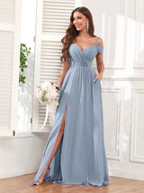 Trendy Off The Shoulder Spaghetti Straps Chiffon Bridesmaid Dresses