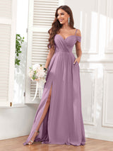 Trendy Off The Shoulder Spaghetti Straps Chiffon Bridesmaid Dresses