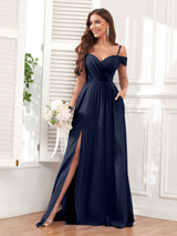 Trendy Off The Shoulder Spaghetti Straps Chiffon Bridesmaid Dresses
