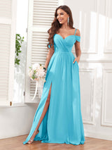 Trendy Off The Shoulder Spaghetti Straps Chiffon Bridesmaid Dresses