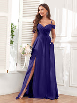 Trendy Off The Shoulder Spaghetti Straps Chiffon Bridesmaid Dresses