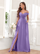 Trendy Off The Shoulder Spaghetti Straps Chiffon Bridesmaid Dresses