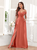 Trendy Off The Shoulder Spaghetti Straps Chiffon Bridesmaid Dresses